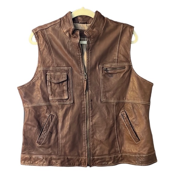 Jackets & Coats Vintage Brown Lined Leather Zip Up Vest Pockets Soft